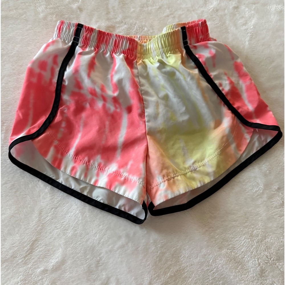 Nike Dri Fit Kids Tie Dye Athletic Shorts‎ Pink Yellow Green Black Trim M(5-6)